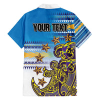 Personalised Cook Islands Va'a Race Family Matching Off The Shoulder Long Sleeve Dress and Hawaiian Shirt Te Tatau Tattoos Sporty Style Glory Blue Color LT03 - Polynesian Pride