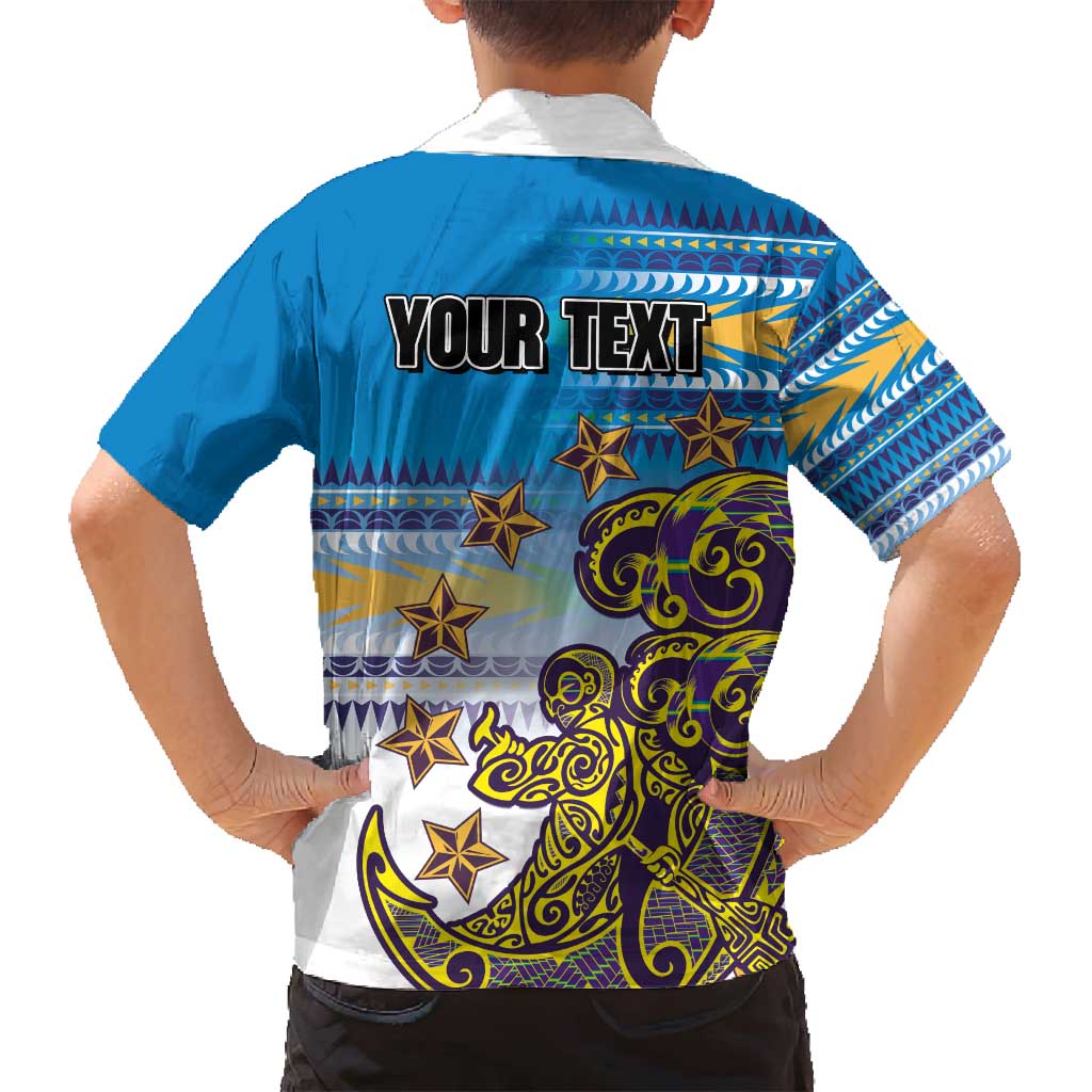 Personalised Cook Islands Va'a Race Family Matching Off Shoulder Maxi Dress and Hawaiian Shirt Te Tatau Tattoos Sporty Style Glory Blue Color LT03 - Polynesian Pride