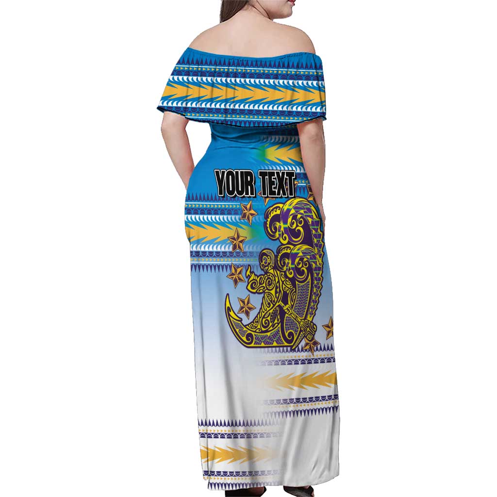 Personalised Cook Islands Va'a Race Family Matching Off Shoulder Maxi Dress and Hawaiian Shirt Te Tatau Tattoos Sporty Style Glory Blue Color LT03 - Polynesian Pride