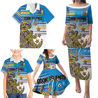 Personalised Cook Islands Va'a Race Family Matching Puletasi and Hawaiian Shirt Te Tatau Tattoos Sporty Style Glory Blue Color LT03 - Polynesian Pride