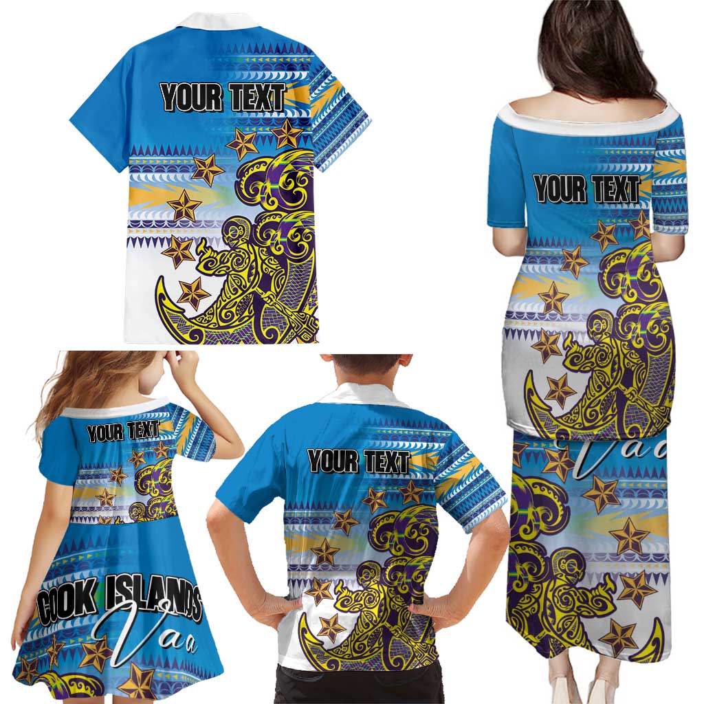 Personalised Cook Islands Va'a Race Family Matching Puletasi and Hawaiian Shirt Te Tatau Tattoos Sporty Style Glory Blue Color LT03 - Polynesian Pride