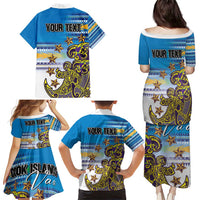 Personalised Cook Islands Va'a Race Family Matching Puletasi and Hawaiian Shirt Te Tatau Tattoos Sporty Style Glory Blue Color LT03 - Polynesian Pride
