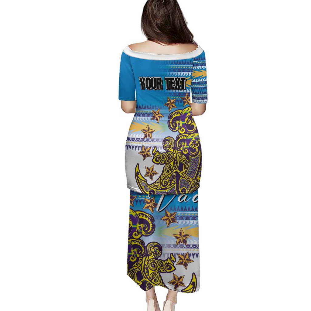 Personalised Cook Islands Va'a Race Family Matching Puletasi and Hawaiian Shirt Te Tatau Tattoos Sporty Style Glory Blue Color LT03 - Polynesian Pride