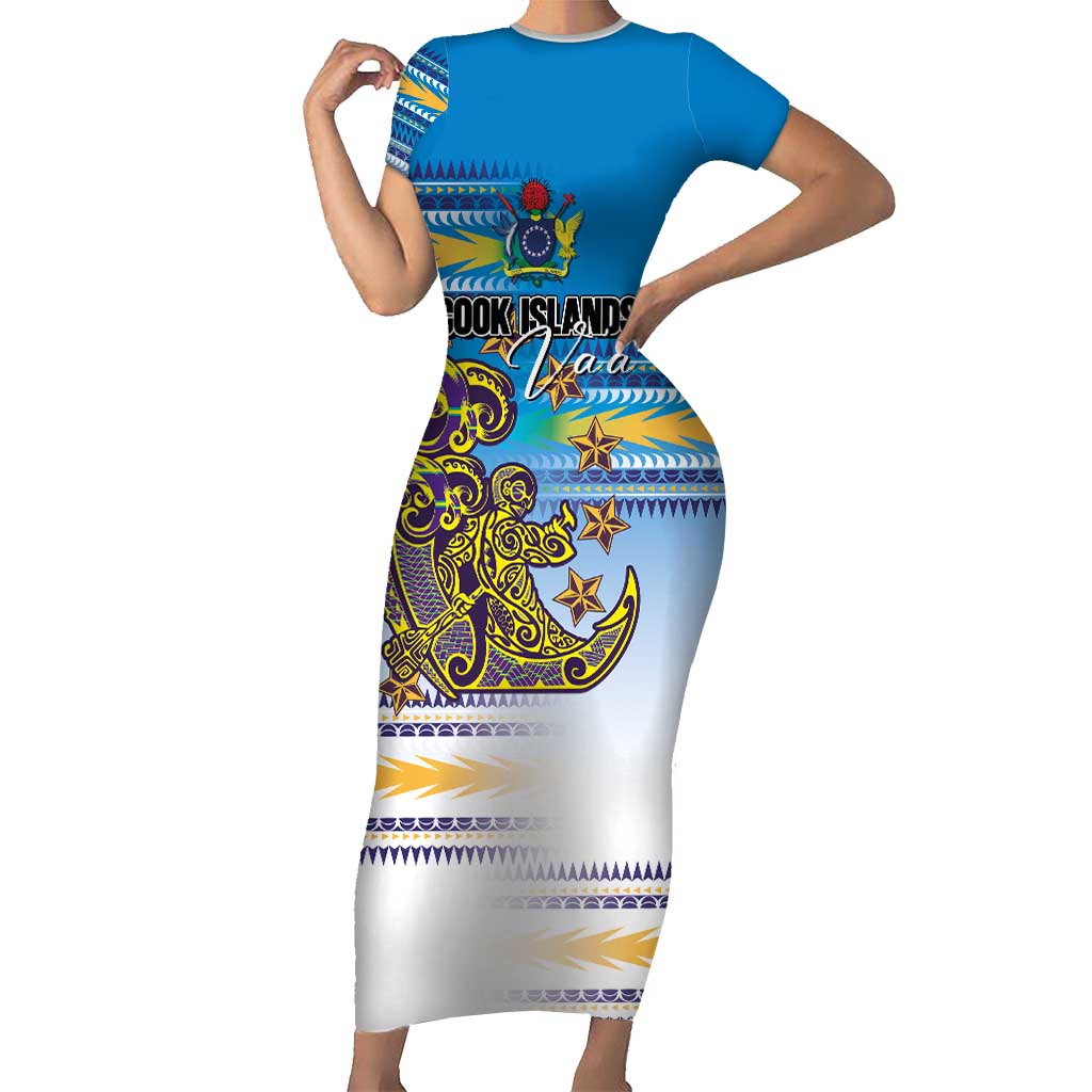 Personalised Cook Islands Va'a Race Family Matching Short Sleeve Bodycon Dress and Hawaiian Shirt Te Tatau Tattoos Sporty Style Glory Blue Color LT03 Mom's Dress Blue - Polynesian Pride