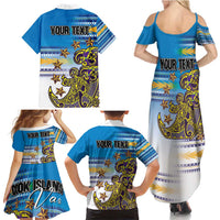 Personalised Cook Islands Va'a Race Family Matching Summer Maxi Dress and Hawaiian Shirt Te Tatau Tattoos Sporty Style Glory Blue Color LT03 - Polynesian Pride
