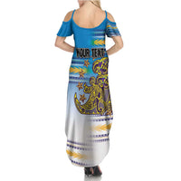 Personalised Cook Islands Va'a Race Family Matching Summer Maxi Dress and Hawaiian Shirt Te Tatau Tattoos Sporty Style Glory Blue Color LT03 - Polynesian Pride
