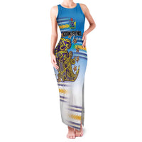 Personalised Cook Islands Va'a Race Family Matching Tank Maxi Dress and Hawaiian Shirt Te Tatau Tattoos Sporty Style Glory Blue Color LT03 Mom's Dress Blue - Polynesian Pride