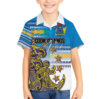 Personalised Cook Islands Va'a Race Family Matching Tank Maxi Dress and Hawaiian Shirt Te Tatau Tattoos Sporty Style Glory Blue Color LT03 Son's Shirt Blue - Polynesian Pride