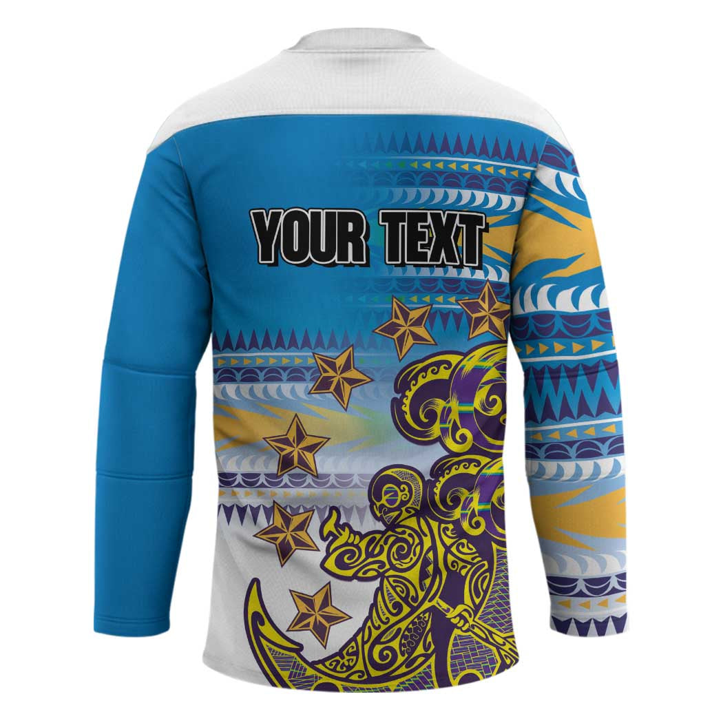 Personalised Cook Islands Va'a Race Hockey Jersey Te Tatau Tattoos Sporty Style Glory Blue Color - Polynesian Pride