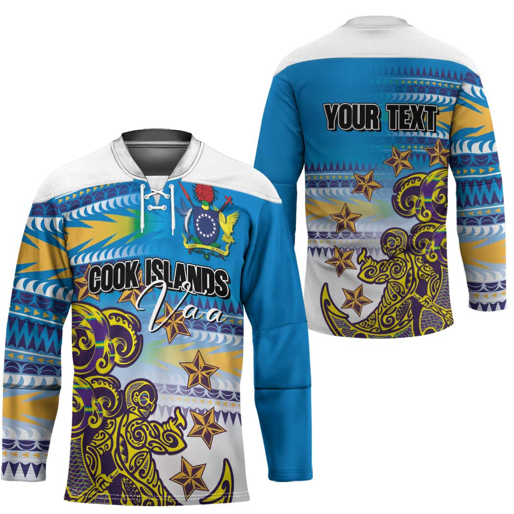 Personalised Cook Islands Va'a Race Hockey Jersey Te Tatau Tattoos Sporty Style Glory Blue Color - Polynesian Pride