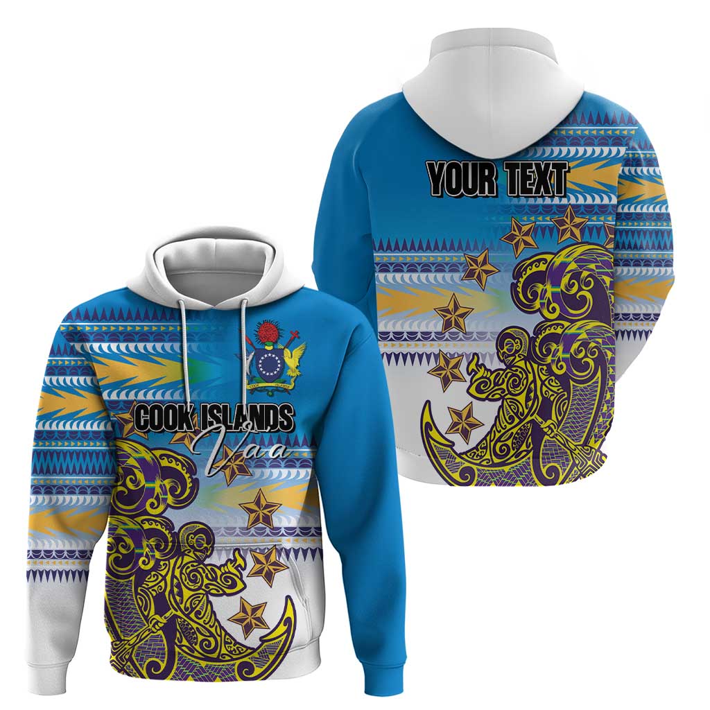 Personalised Cook Islands Va'a Race Hoodie Te Tatau Tattoos Sporty Style Glory Blue Color - Polynesian Pride