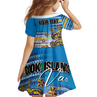 Personalised Cook Islands Va'a Race Kid Short Sleeve Dress Te Tatau Tattoos Sporty Style Glory Blue Color - Polynesian Pride