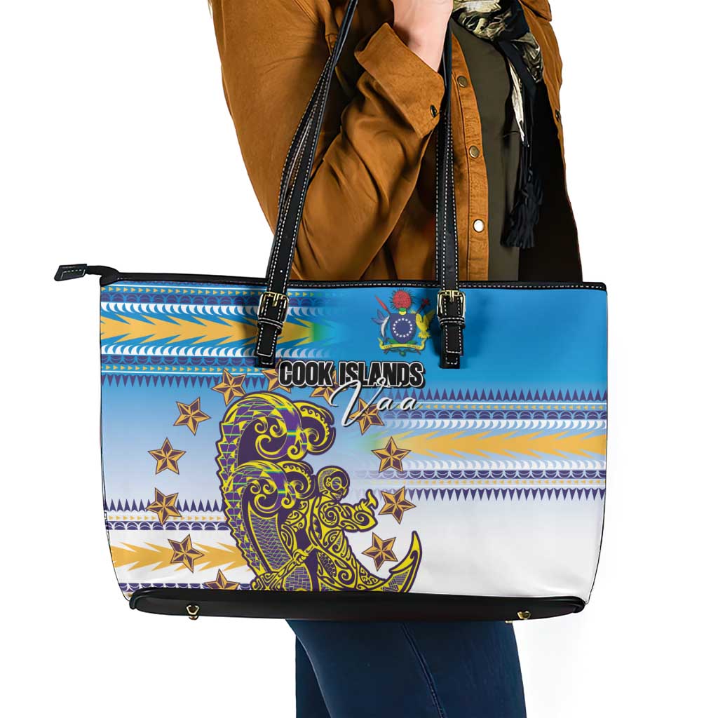 Cook Islands Va'a Race Leather Tote Bag Te Tatau Tattoos Sporty Style Glory Blue Color - Polynesian Pride
