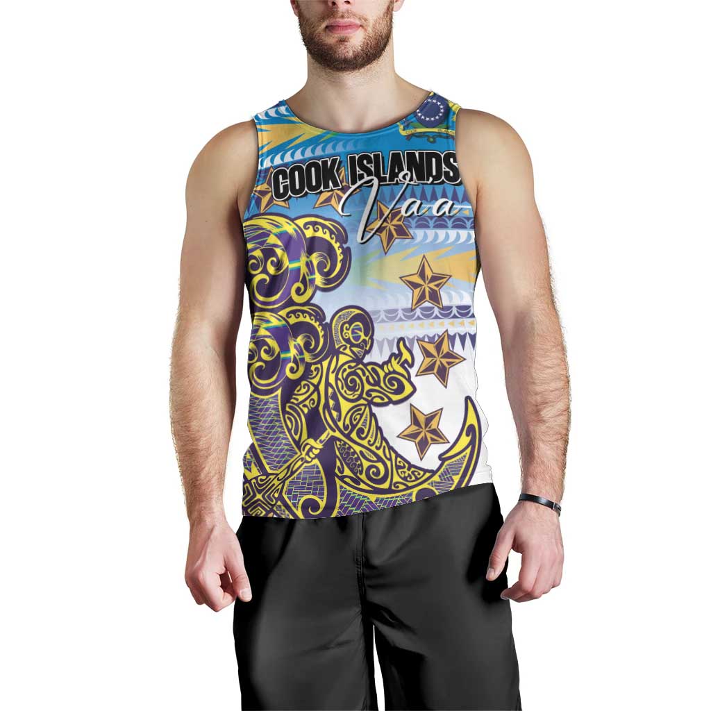 Personalised Cook Islands Va'a Race Men Tank Top Te Tatau Tattoos Sporty Style Glory Blue Color - Polynesian Pride
