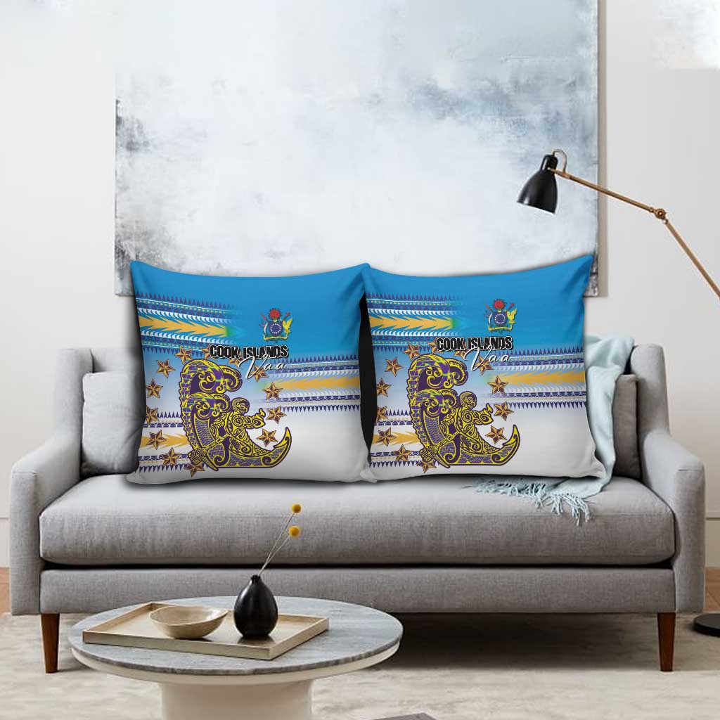 Cook Islands Va'a Race Pillow Cover Te Tatau Tattoos Sporty Style Glory Blue Color - Polynesian Pride