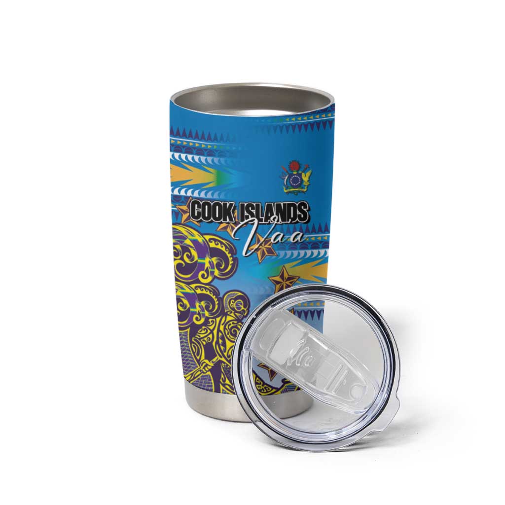 Personalised Cook Islands Va'a Race Tumbler Cup Te Tatau Tattoos Sporty Style Glory Blue Color - Polynesian Pride