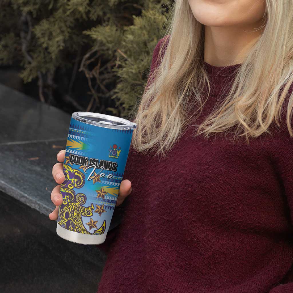 Personalised Cook Islands Va'a Race Tumbler Cup Te Tatau Tattoos Sporty Style Glory Blue Color - Polynesian Pride