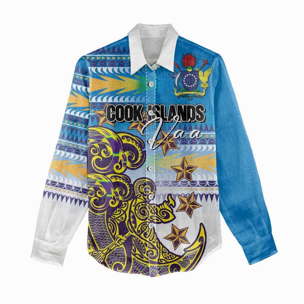 Personalised Cook Islands Va'a Race Women Casual Shirt Te Tatau Tattoos Sporty Style Glory Blue Color LT03 - Polynesian Pride