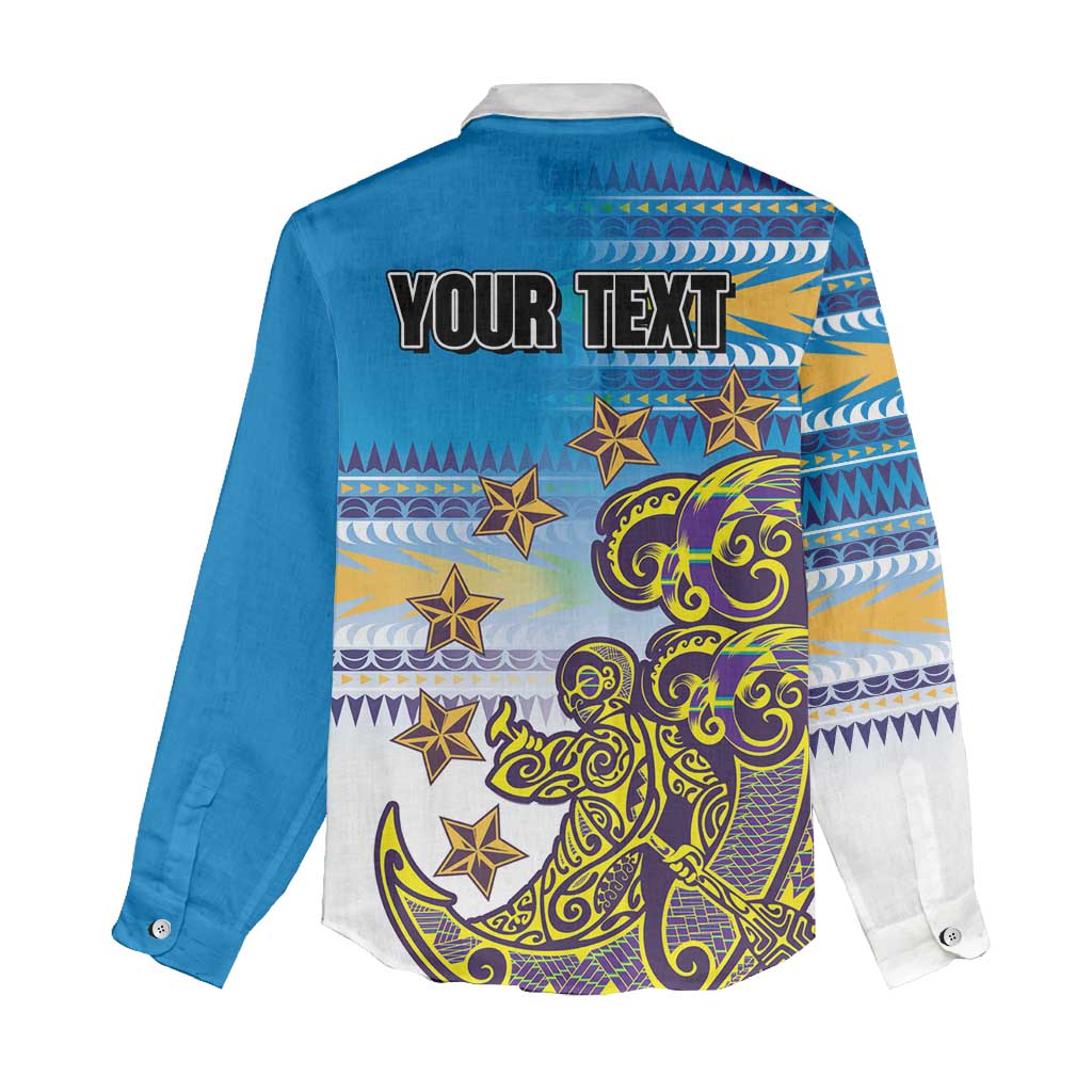 Personalised Cook Islands Va'a Race Women Casual Shirt Te Tatau Tattoos Sporty Style Glory Blue Color LT03 - Polynesian Pride