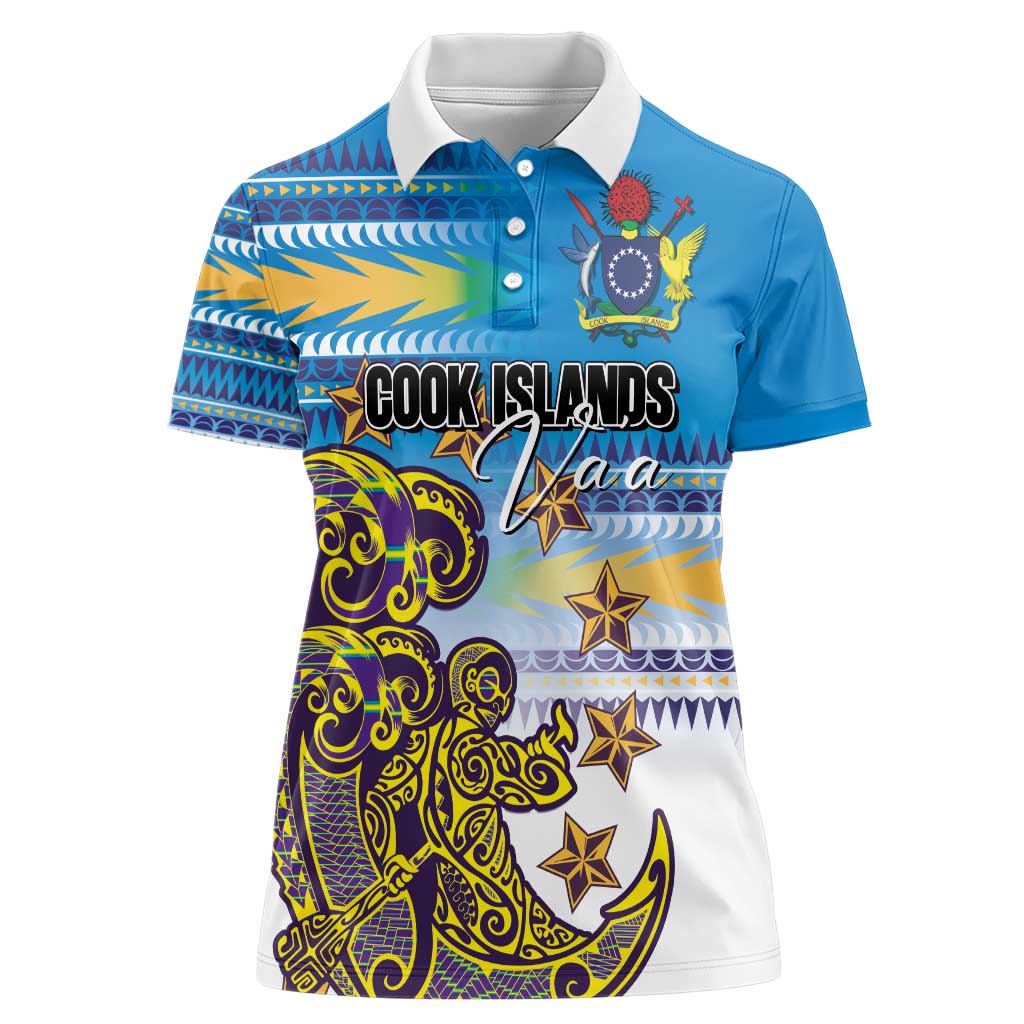 Personalised Cook Islands Va'a Race Women Polo Shirt Te Tatau Tattoos Sporty Style Glory Blue Color LT03 Female Blue - Polynesian Pride