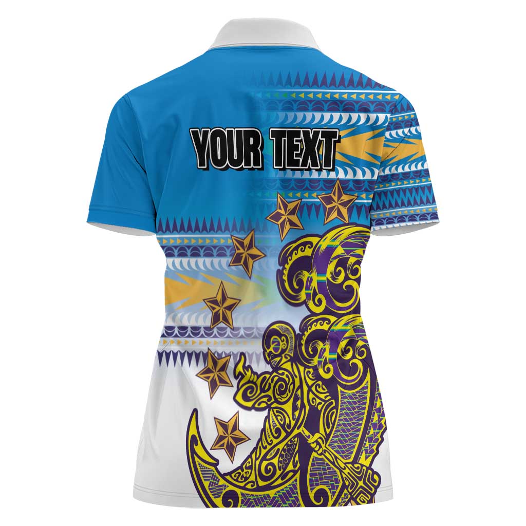 Personalised Cook Islands Va'a Race Women Polo Shirt Te Tatau Tattoos Sporty Style Glory Blue Color LT03 - Polynesian Pride