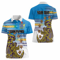 Personalised Cook Islands Va'a Race Women Polo Shirt Te Tatau Tattoos Sporty Style Glory Blue Color LT03 - Polynesian Pride