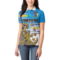 Personalised Cook Islands Va'a Race Women Polo Shirt Te Tatau Tattoos Sporty Style Glory Blue Color LT03 - Polynesian Pride