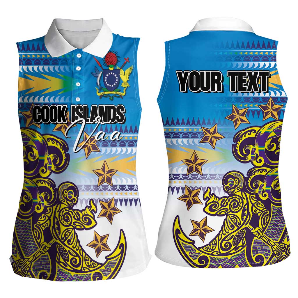 Personalised Cook Islands Va'a Race Women Sleeveless Polo Shirt Te Tatau Tattoos Sporty Style Glory Blue Color LT03 - Polynesian Pride