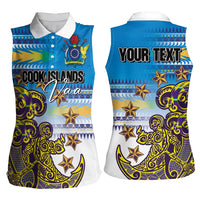 Personalised Cook Islands Va'a Race Women Sleeveless Polo Shirt Te Tatau Tattoos Sporty Style Glory Blue Color LT03 - Polynesian Pride