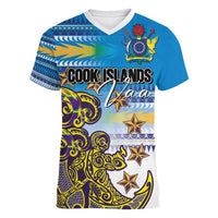 Personalised Cook Islands Va'a Race Women V-Neck T-Shirt Te Tatau Tattoos Sporty Style Glory Blue Color LT03 Female Blue - Polynesian Pride
