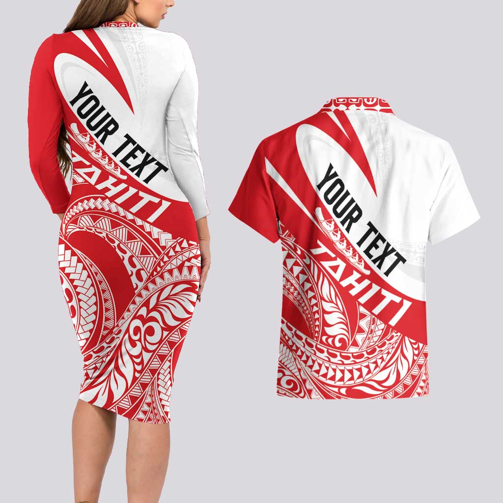 Personalised Tahiti Va'a Race Couples Matching Long Sleeve Bodycon Dress and Hawaiian Shirt Polynesian Tattoos Sporty Style LT03 - Polynesian Pride