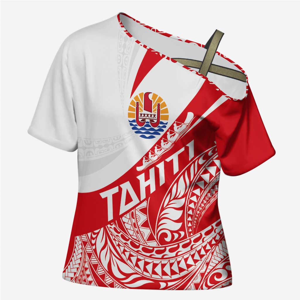 Personalised Tahiti Va'a Race Cross Shoulder Shirt Polynesian Tattoos Sporty Style LT03 Female Red - Polynesian Pride