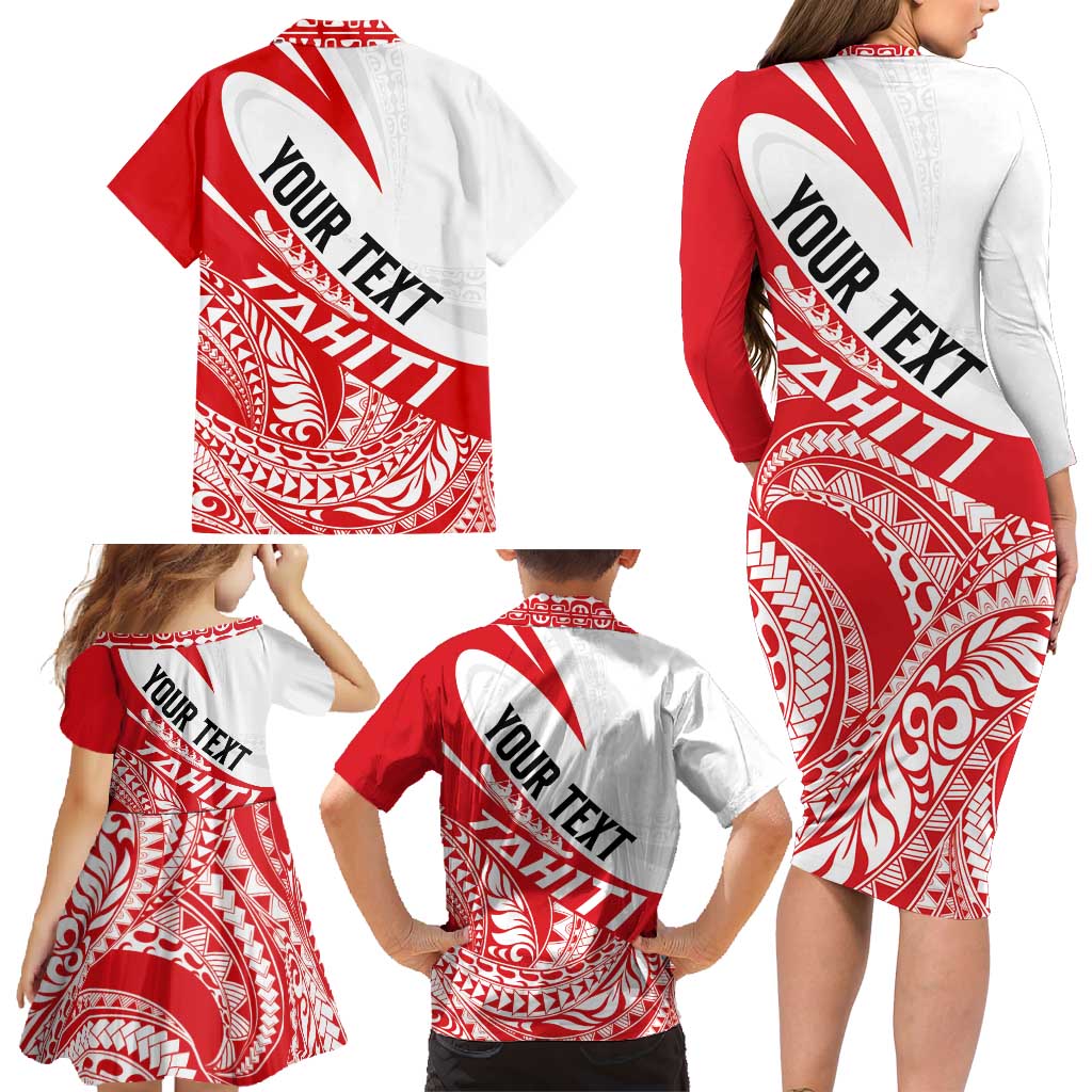 Personalised Tahiti Va'a Race Family Matching Long Sleeve Bodycon Dress and Hawaiian Shirt Polynesian Tattoos Sporty Style LT03 - Polynesian Pride