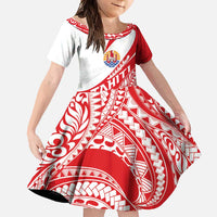 Personalised Tahiti Va'a Race Family Matching Mermaid Dress and Hawaiian Shirt Polynesian Tattoos Sporty Style LT03 Daughter's Dress Red - Polynesian Pride