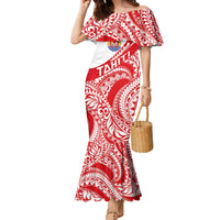Personalised Tahiti Va'a Race Family Matching Mermaid Dress and Hawaiian Shirt Polynesian Tattoos Sporty Style LT03 Mom's Dress Red - Polynesian Pride