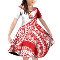 Personalised Tahiti Va'a Race Family Matching Off Shoulder Short Dress and Hawaiian Shirt Polynesian Tattoos Sporty Style LT03 Daughter's Dress Red - Polynesian Pride