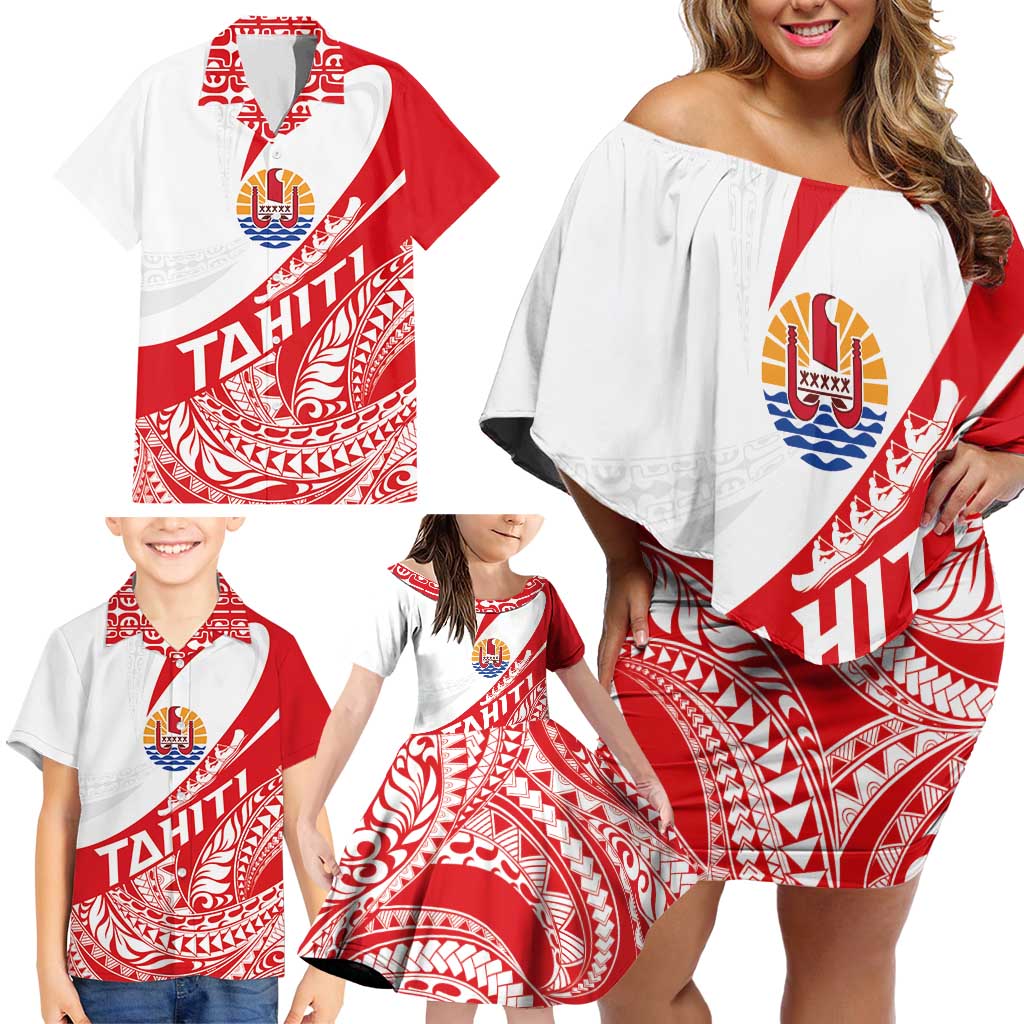 Personalised Tahiti Va'a Race Family Matching Off Shoulder Short Dress and Hawaiian Shirt Polynesian Tattoos Sporty Style LT03 - Polynesian Pride