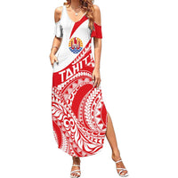 Personalised Tahiti Va'a Race Family Matching Summer Maxi Dress and Hawaiian Shirt Polynesian Tattoos Sporty Style LT03 Mom's Dress Red - Polynesian Pride