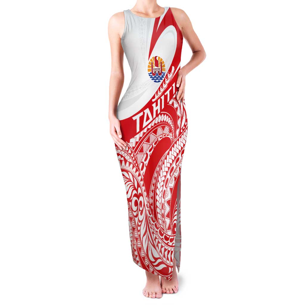 Personalised Tahiti Va'a Race Family Matching Tank Maxi Dress and Hawaiian Shirt Polynesian Tattoos Sporty Style LT03 Mom's Dress Red - Polynesian Pride