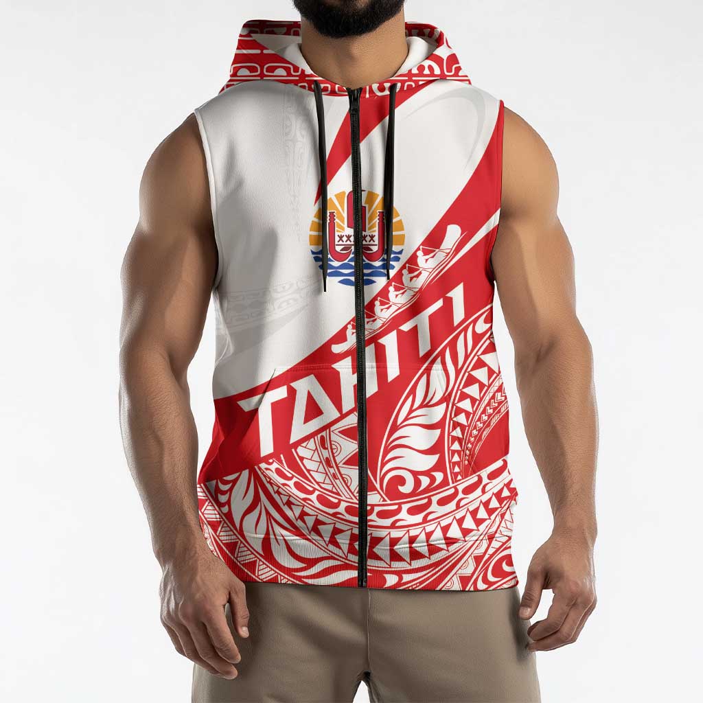 Personalised Tahiti Va'a Race Sleeveless Zip Hoodie Polynesian Tattoos Sporty Style LT03 - Polynesian Pride