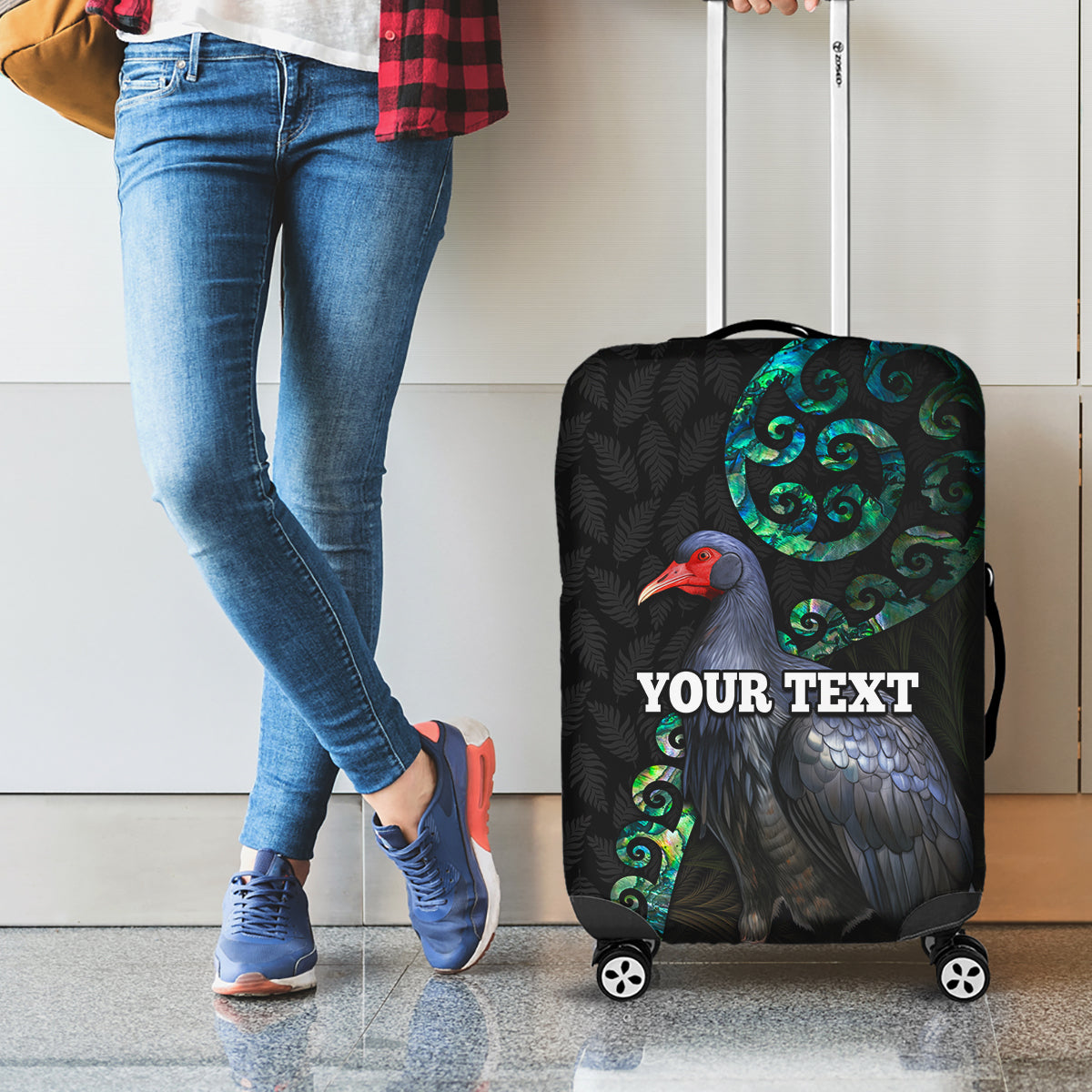 Custom Pukeko New Zealand Luggage Cover Koru Papua Shell with Silver Fern Pattern LT03 - Polynesian Pride