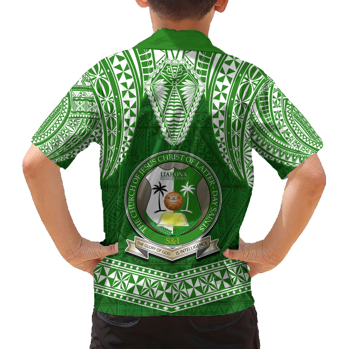 Tonga Liahona High School Family Matching Off Shoulder Short Dress and Hawaiian Shirt Traditional Ngatu and Polynesian Pattern LT03 - Polynesian Pride