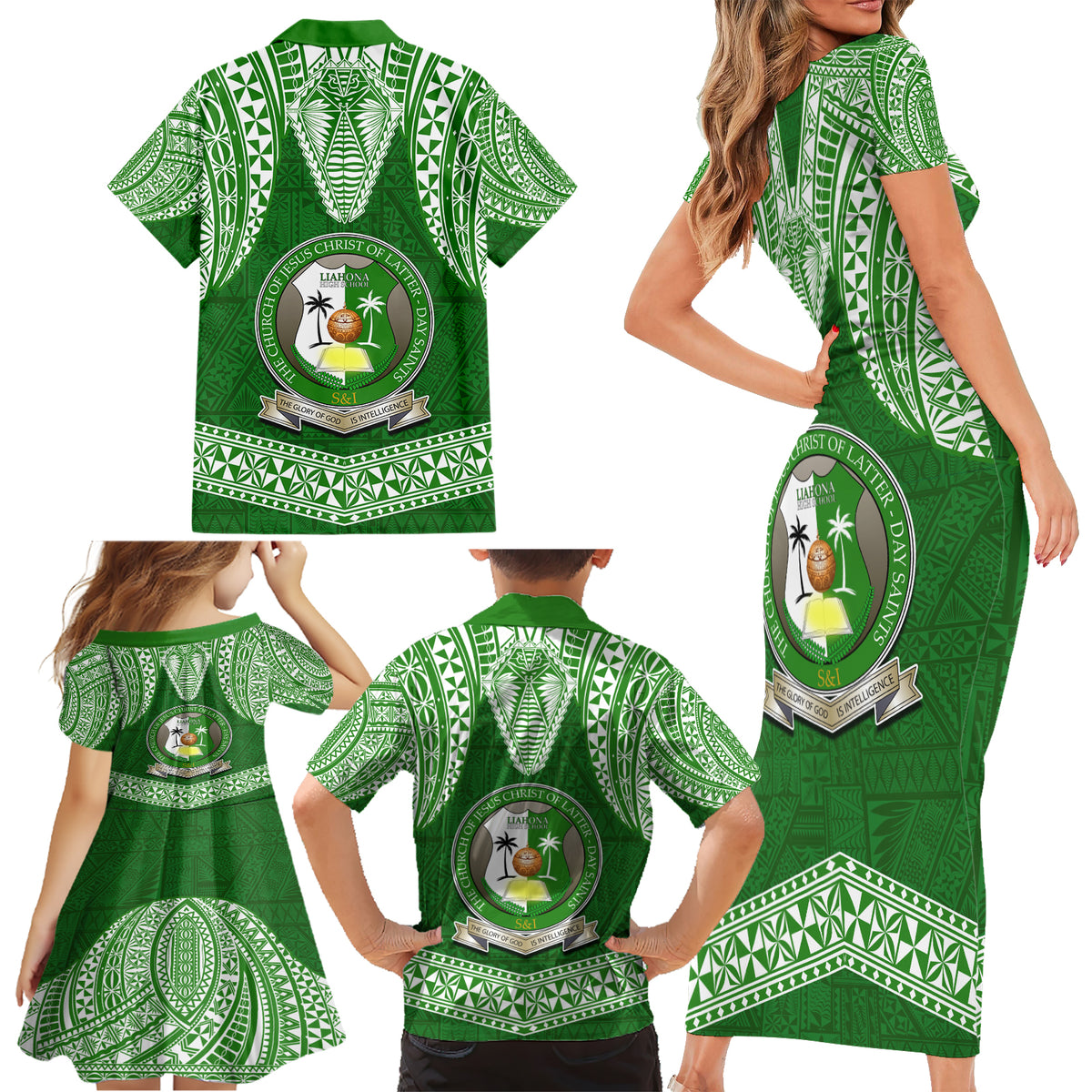 Tonga Liahona High School Family Matching Short Sleeve Bodycon Dress and Hawaiian Shirt Traditional Ngatu and Polynesian Pattern LT03 - Polynesian Pride