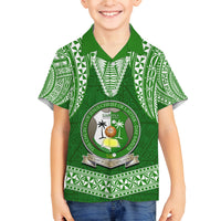 Tonga Liahona High School Family Matching Tank Maxi Dress and Hawaiian Shirt Traditional Ngatu and Polynesian Pattern LT03 Son's Shirt Green - Polynesian Pride
