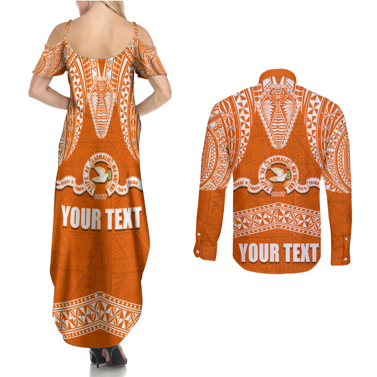 Tonga Tailulu College Couples Matching Summer Maxi Dress and Long Sleeve Button Shirt Traditional Ngatu and Polynesian Pattern LT03 - Polynesian Pride