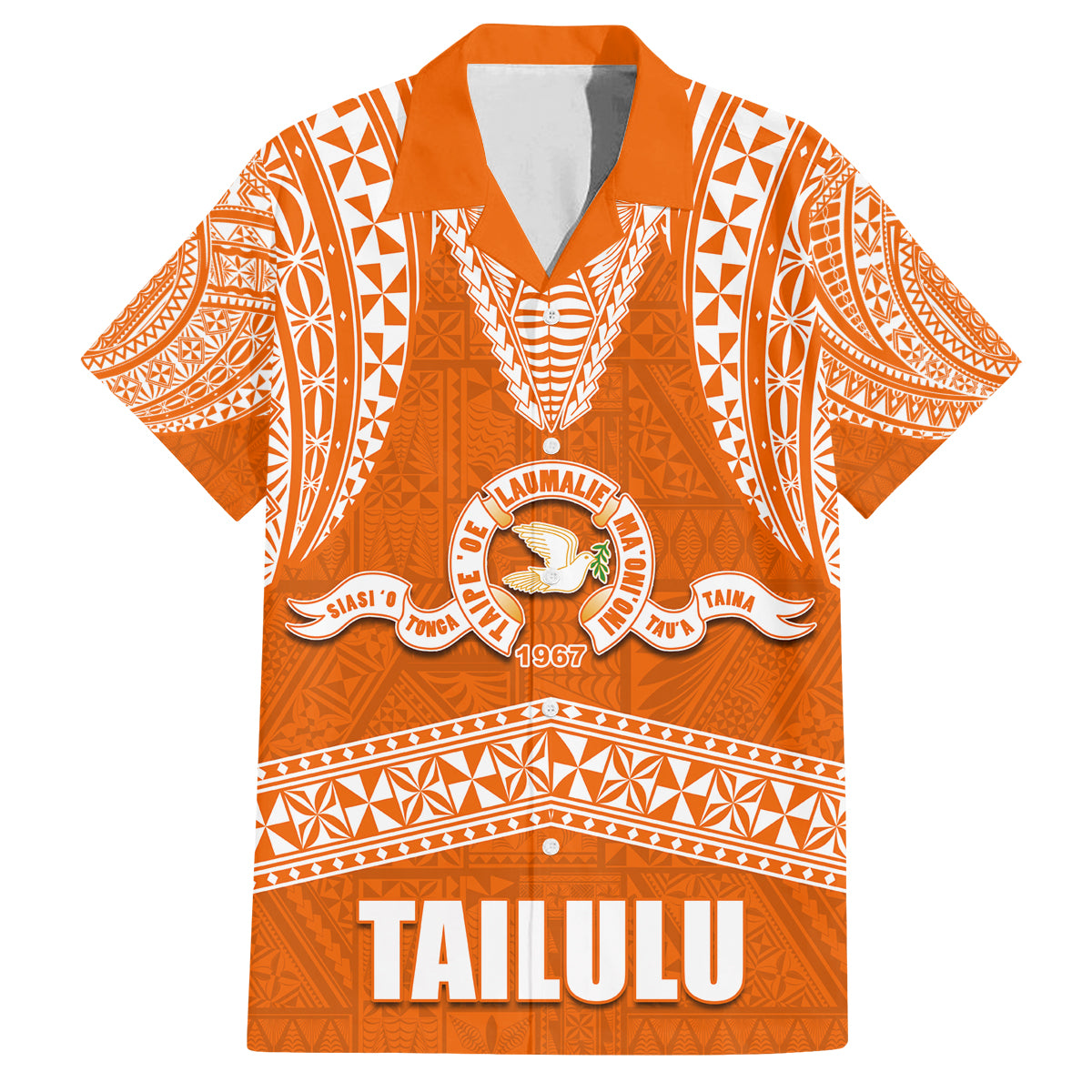 Tonga Tailulu College Family Matching Long Sleeve Bodycon Dress and Hawaiian Shirt Traditional Ngatu and Polynesian Pattern LT03 Dad's Shirt - Short Sleeve Orange - Polynesian Pride