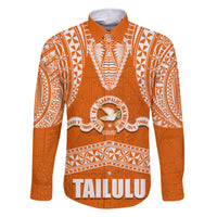 Tonga Tailulu College Family Matching Short Sleeve Bodycon Dress and Hawaiian Shirt Traditional Ngatu and Polynesian Pattern LT03 Dad's Shirt - Long Sleeve Orange - Polynesian Pride