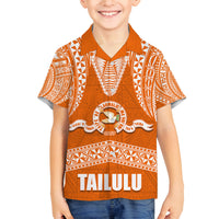 Tonga Tailulu College Family Matching Tank Maxi Dress and Hawaiian Shirt Traditional Ngatu and Polynesian Pattern LT03 Son's Shirt Orange - Polynesian Pride