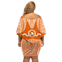 Tonga Tailulu College Off Shoulder Short Dress Traditional Ngatu and Polynesian Pattern LT03 - Polynesian Pride