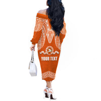 Tonga Tailulu College Off The Shoulder Long Sleeve Dress Traditional Ngatu and Polynesian Pattern LT03 - Polynesian Pride